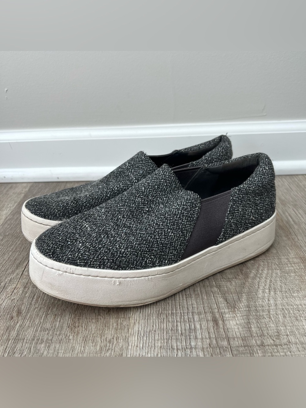 Vince Grey Tweed Slip-On Platform Sneaker Shoes